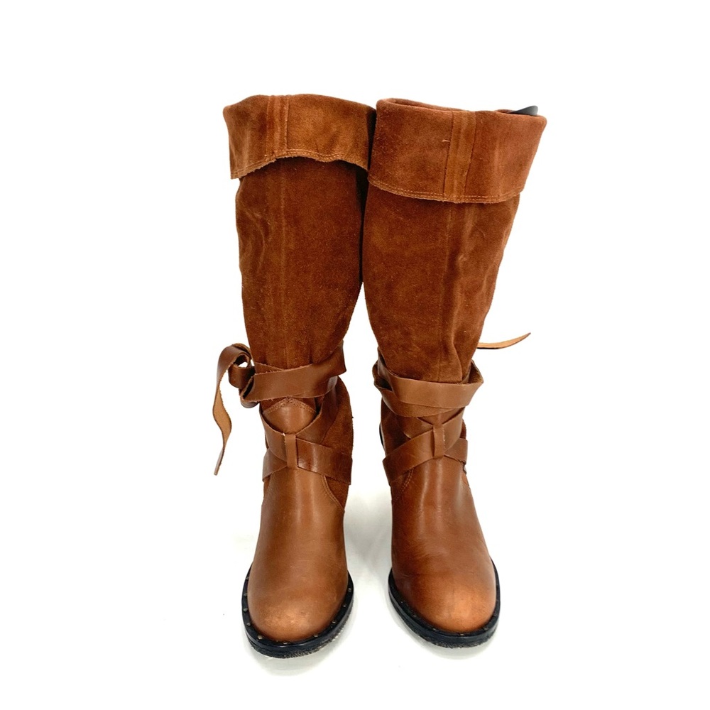 Slouch Boots Heels Brown Suede Leather Report Lace Up Size 6.5 - Picture 2 of 11